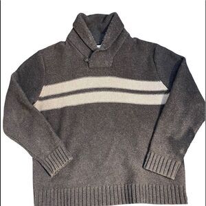 Dark brown tan stripes vintage men’s XL sweater button neck No. 54023 San Fran